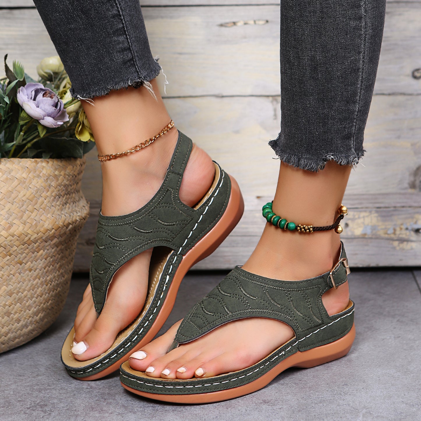 Summer Wedge Sandals for Women - Ankle Buckle Strap