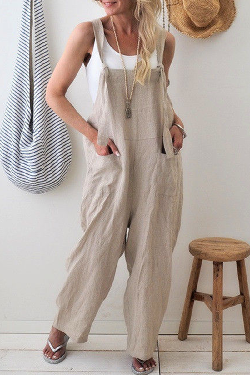 Casual Solid Split Joint Spaghetti Strap Loose Jumpsuits