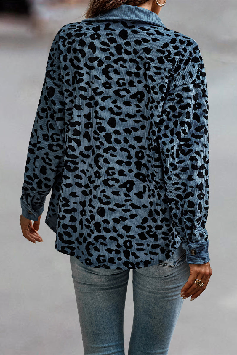 Casual Sweet Leopard Pocket Turndown Collar Tops(4 Colors)