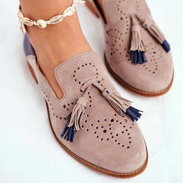 Women's Fashion Color-Block Hollow Tassel Loafers 92869088C