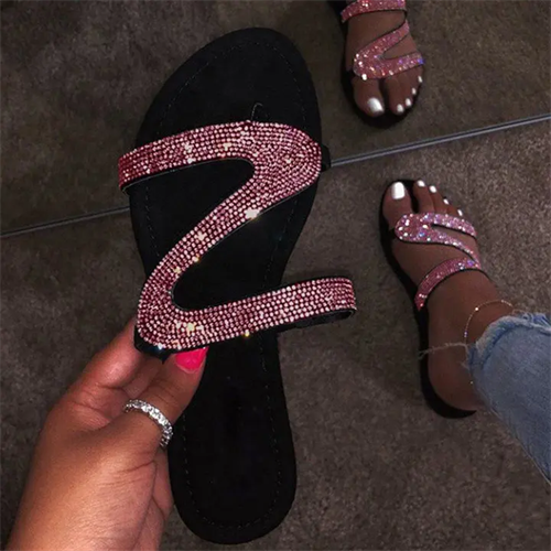 Women's Slip-On Flat With Open Toe Rhinestone Sandals