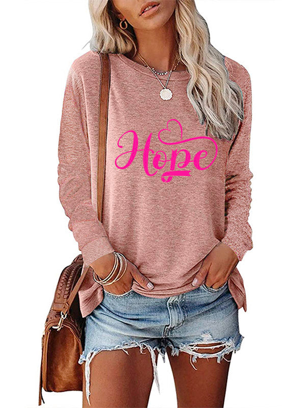 Pink Ribbon Hope Print Long Sleeve T-shirt