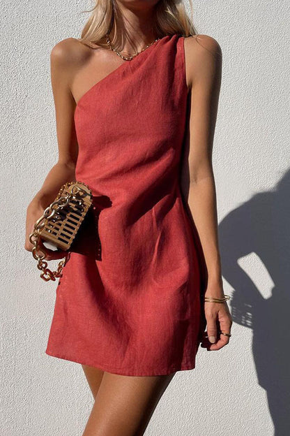 Fashion Casual Solid Patchwork One Shoulder A Line Dresses