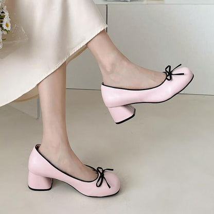 Women's Elegant Bow Barbie Pink Thick Heel Mary Jane 98235633S