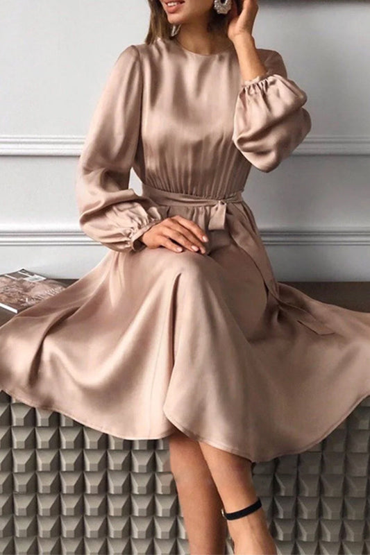 Elegant Solid Color O Neck A Line Dresses