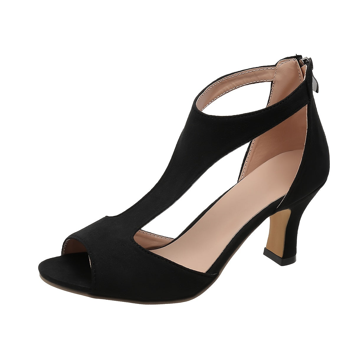 Chunky Heel Black Peep Toe Sandals for Women: High Fashion Footwear