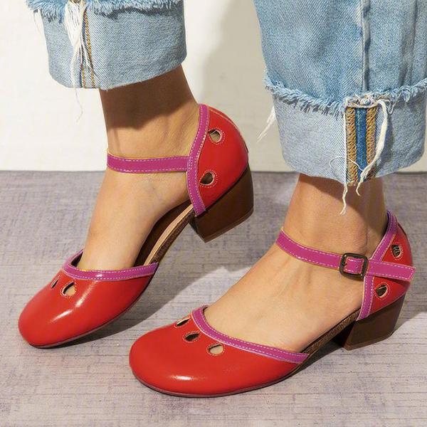 Women's Comfy Buckle Strap Pumps Low Heel Sandals