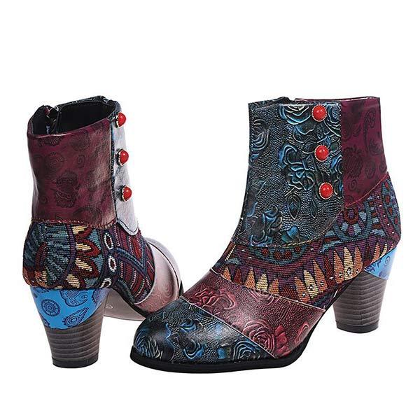 Women'S High Heel Block Heel Print Ankle Boots 98466130