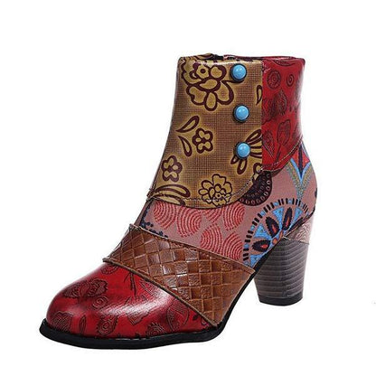 Women'S High Heel Block Heel Print Ankle Boots 98466130