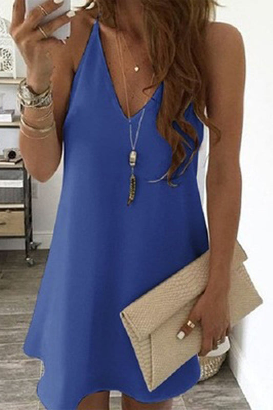 Sweet Solid Solid Color V Neck Sling Dress Dresses(5 Colors)