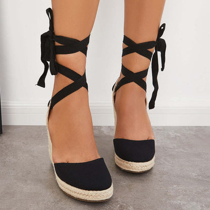 Lace up Espadrille Wedges Platform Heel Singback Sandals