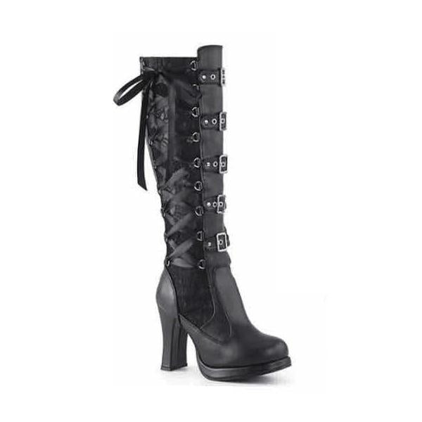Women's Fashion Belt Buckle Chunky Heel Lace Boots 23869641C