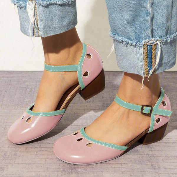 Women's Comfy Buckle Strap Pumps Low Heel Sandals