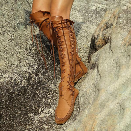 Women's Fashion Lace-Up Flat Over-the-Knee Boots 57358337S