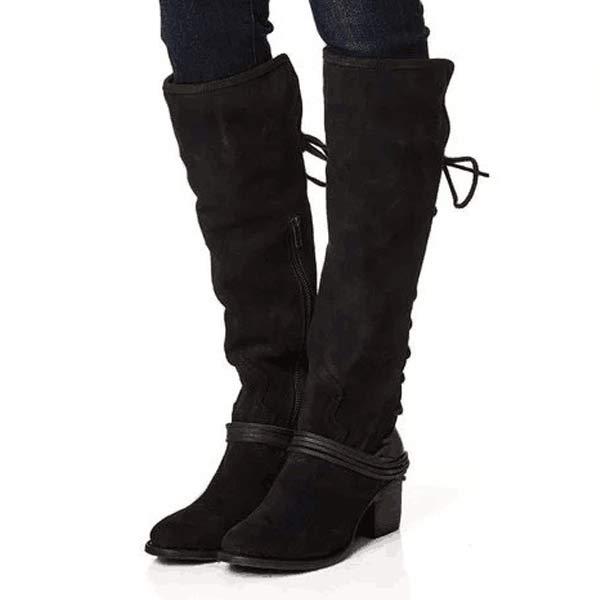 Women's Chunky Heel High Heel Back Lace-Up Knee-High Boots 95738726C