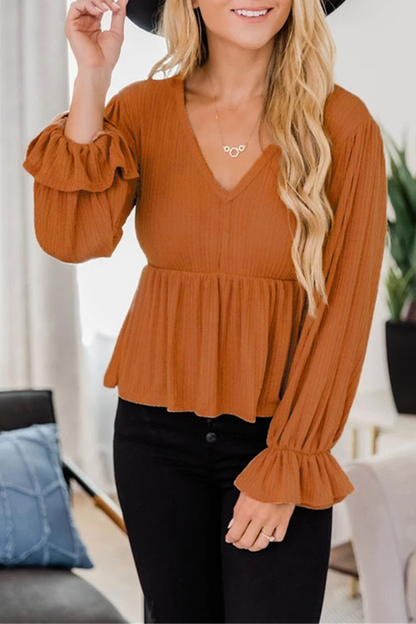 Casual Solid Split Joint Fold V Neck Tops