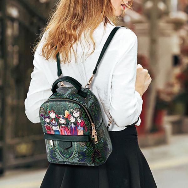 Bohemian Forest Green Print School Bag Travel Backpack