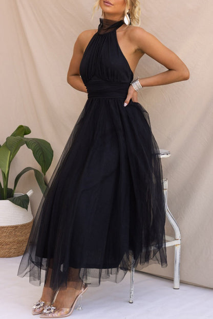 Sweet Elegant Solid Backless Halter A Line Dresses