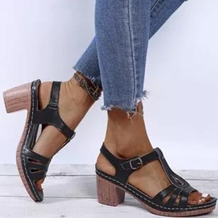 Women's Buckle Heels Nubuck Chunky Heel Sandals