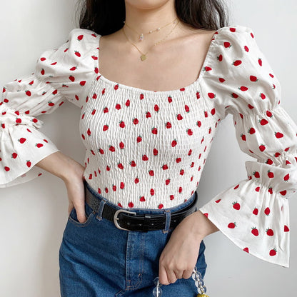 Strawberry Bubble Horn Sleeve Top