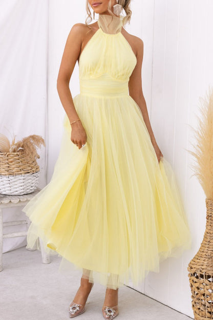 Sweet Elegant Solid Backless Halter A Line Dresses