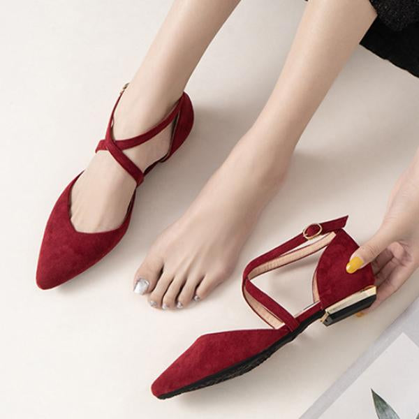 Women's Fashion Pointed Toe Cross Strap Flat Shoes 03832363C