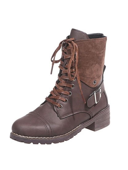 Retro Stitching Lace-up Zipper Boots