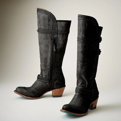 Side Zipper Lace Belt Buckle Boots