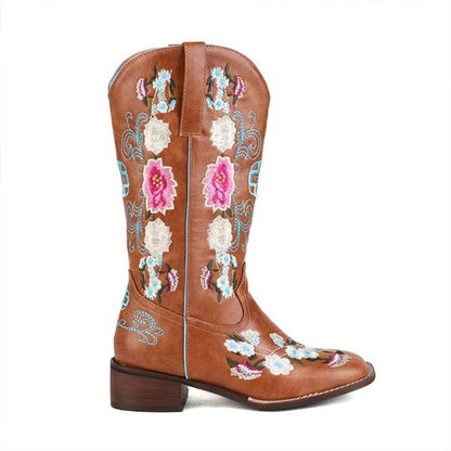 Women's Embroidered Square Heel High-Calf Riding Boots 61436306C