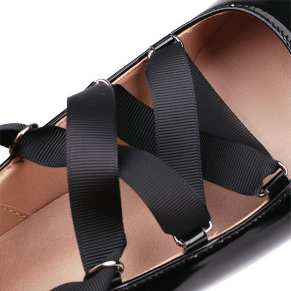 Women's Elegant Retro Square Toe Lace-up Flats 50657216C