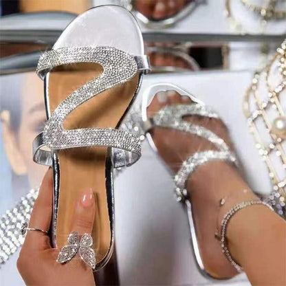 Women's Fashion Open Toe Rhinestone Flat Slippers 36039939C