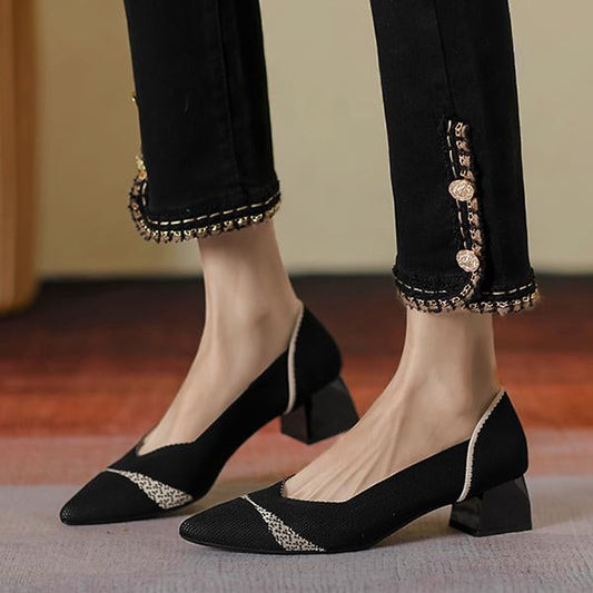 Women's Flying Woven Chunky Heel Pointed Shoes 73427463S
