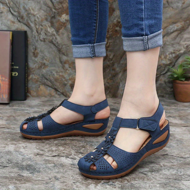 Faux Leather Hook & Loop Sandals - Women's Open Toe Casual Shoes