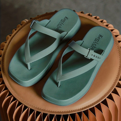 Solid Color Platform Flip Flops - Stylish and Comfy Women's Slippers