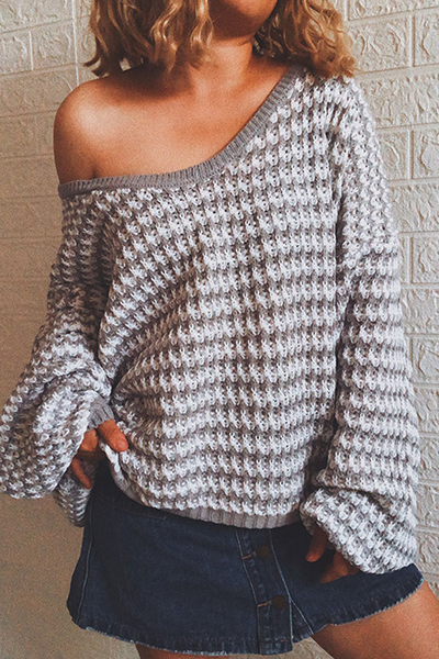 Casual Striped Split Joint V Neck Tops Sweater