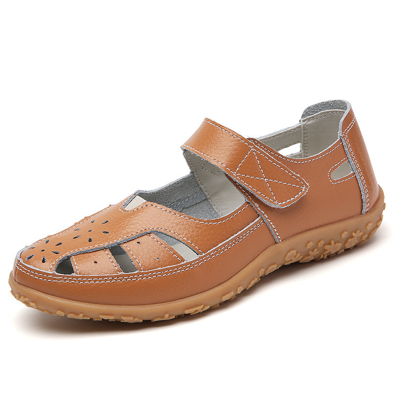 Soft Sole Non-Slip Sandals - Women's Cut-Out Hook & Loop Walking Shoes