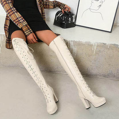 Women's Lace-Up Chunky Heel Over-the-Knee High Boots 12745628S