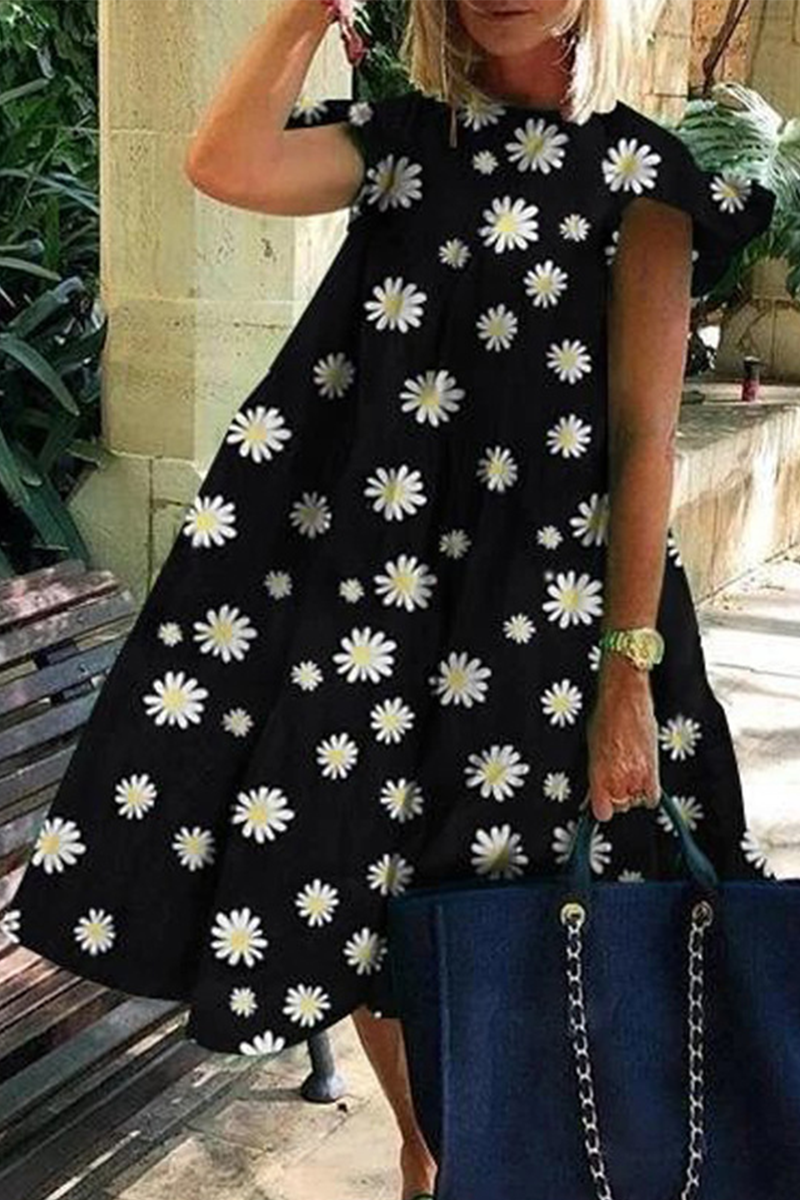 Casual Print Patchwork O Neck A Line Dresses