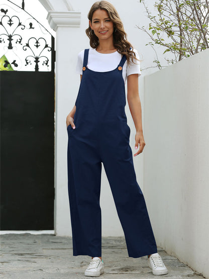 Sleeveless Square Neck Side Pocket Jumpsuits