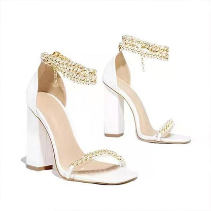 Women's Fish Mouth Rhinestone Chain High Heel Sandals 50764985C