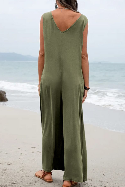 Casual Solid Patchwork U Neck Straight Jumpsuits