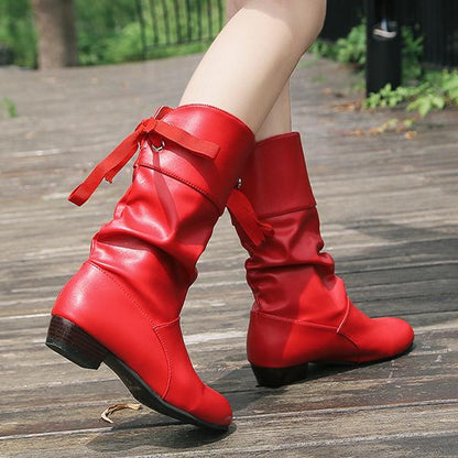 Women's Casual Round Toe Lace Back Mid Boots 39565109S