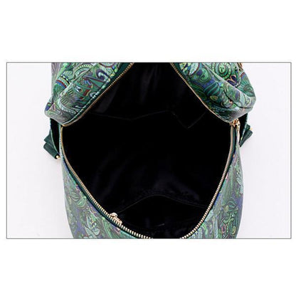 Bohemian Forest Green Print School Bag Travel Backpack