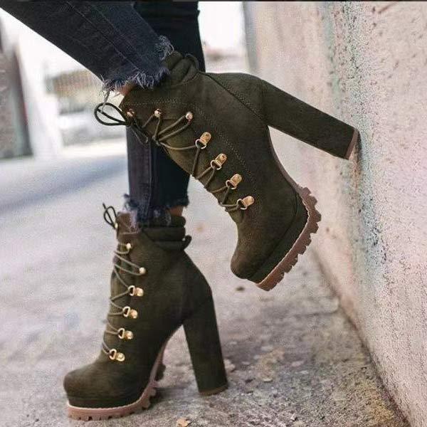 Women's Platform High-Heeled Rivet Suede Martin Boots 20927995C