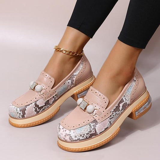 Women's Fashion Rhinestone Snake Pattern Loafers 03568046S