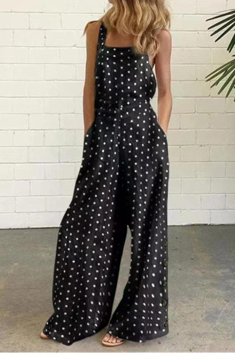 Elegant Dot Print Patchwork Square Collar Straight Jumpsuits(10 colors)