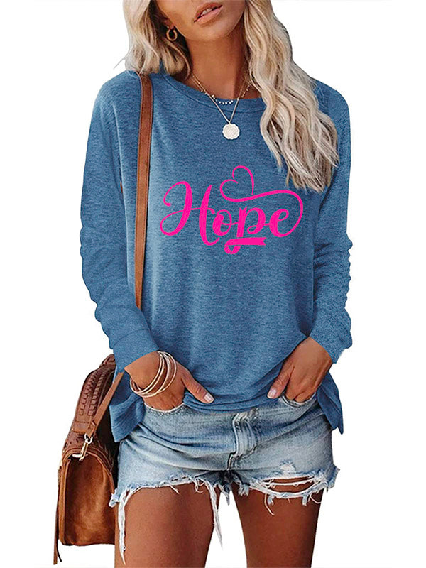 Pink Ribbon Hope Print Long Sleeve T-shirt