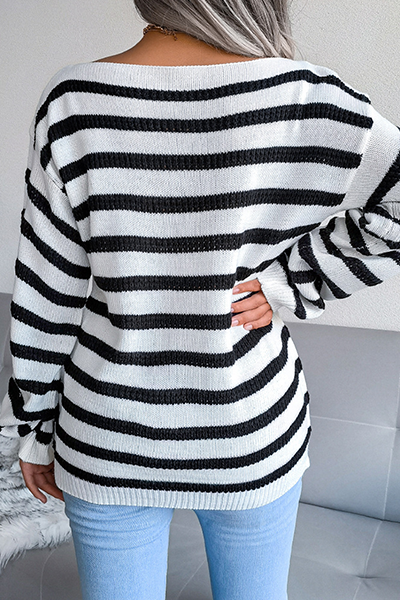 Casual Striped Split Joint  Contrast Off the Shoulder Tops