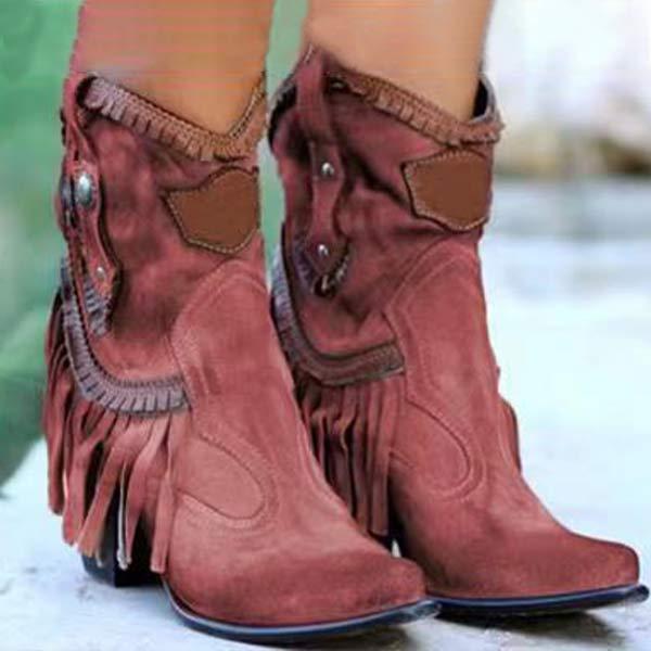 Women's Fringed Fashion High Heel Ankle Boots 49522753C