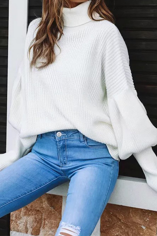 Casual Solid Split Joint Turtleneck Tops Sweater